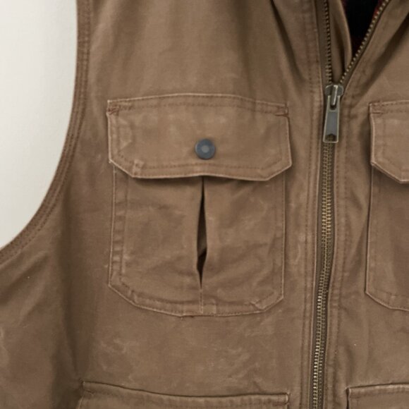 RIDGECUT TOUGHWEAR Canvas Vest Men's XL Brown Plaid Fleece Lining Workwear - Picture 2 of 8